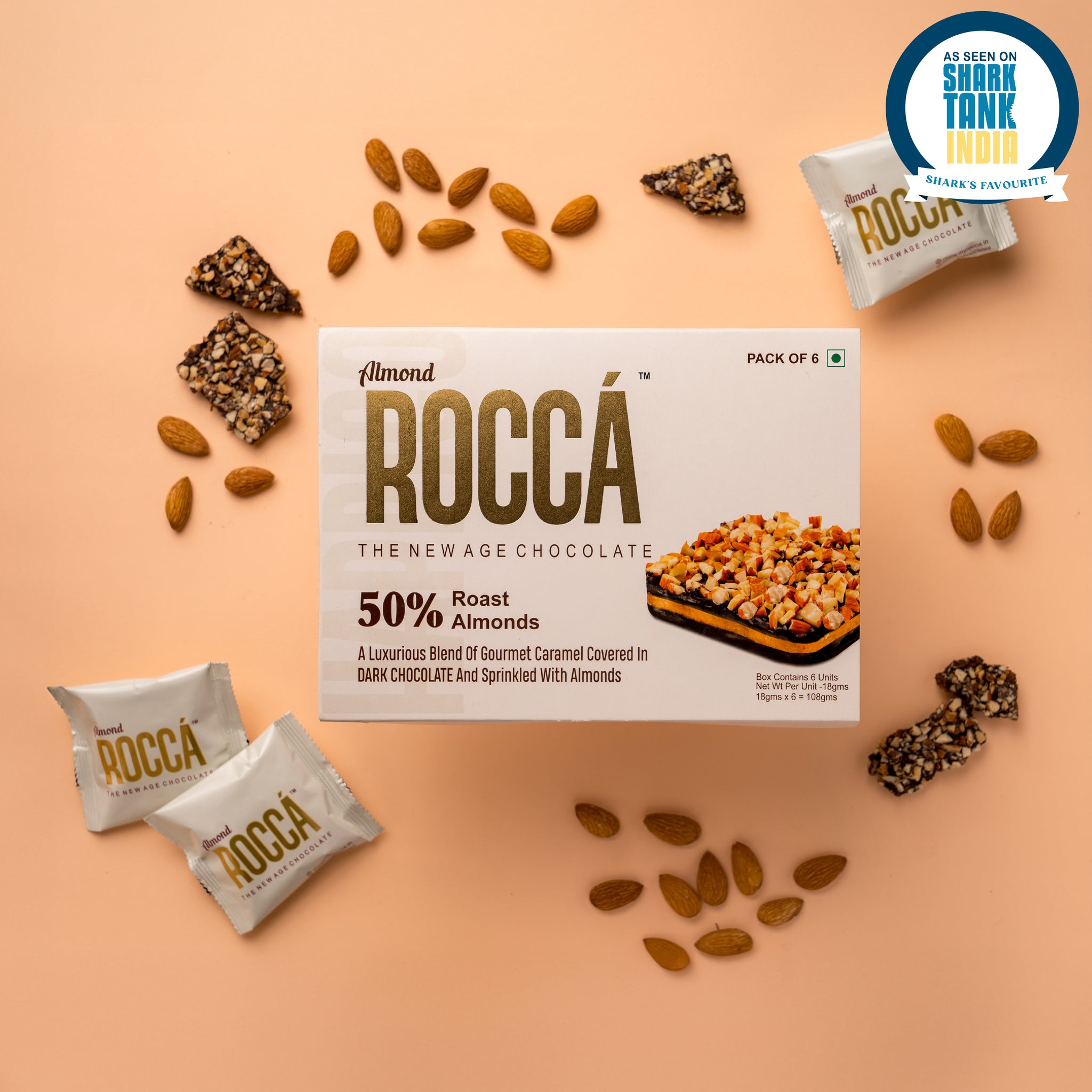 Almond ROCCÁ - Gourmet Brittle Chocolate (Pack of 6)