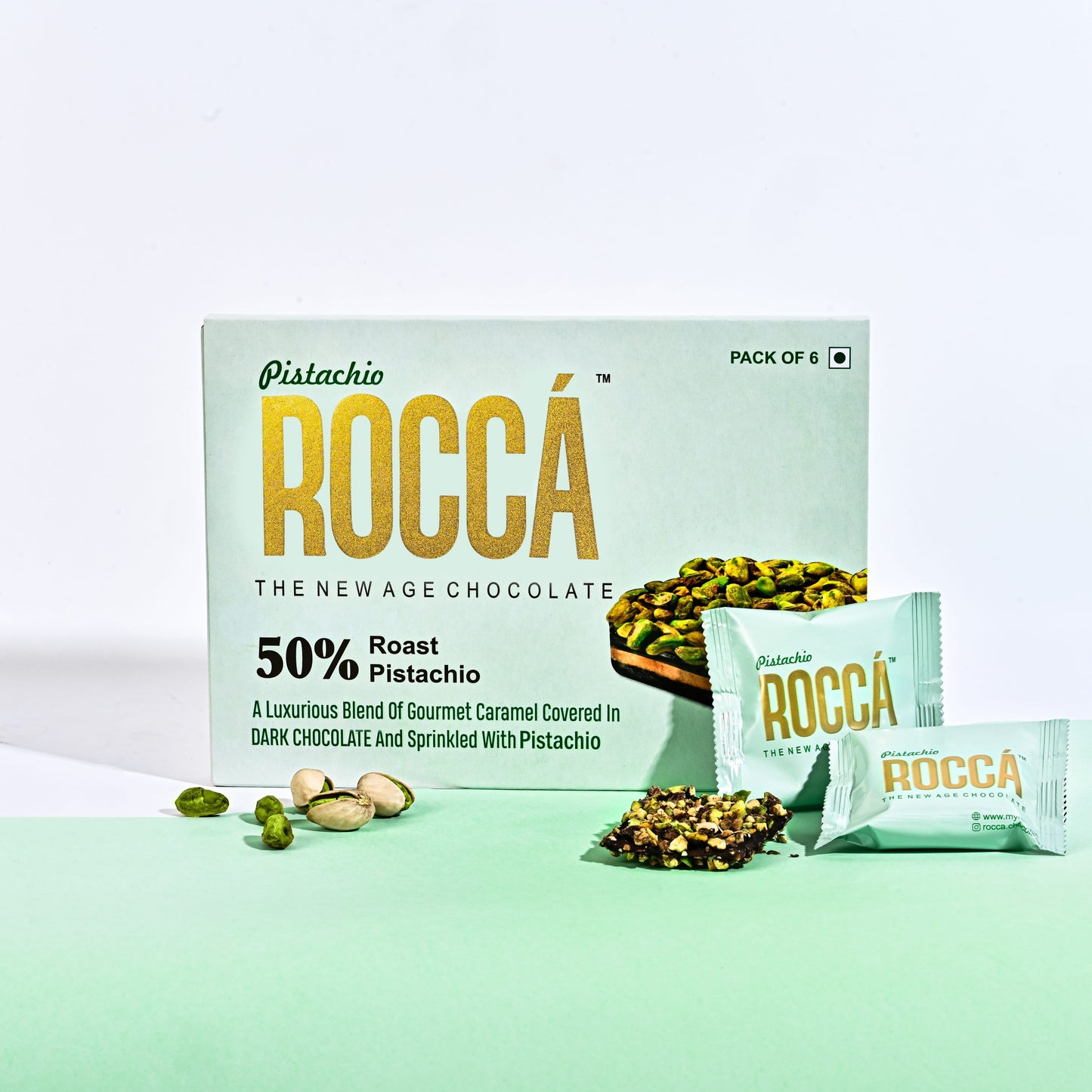 Pistachio ROCCÁ - Gourmet Pistachio Brittle Chocolates (Pack of 6)