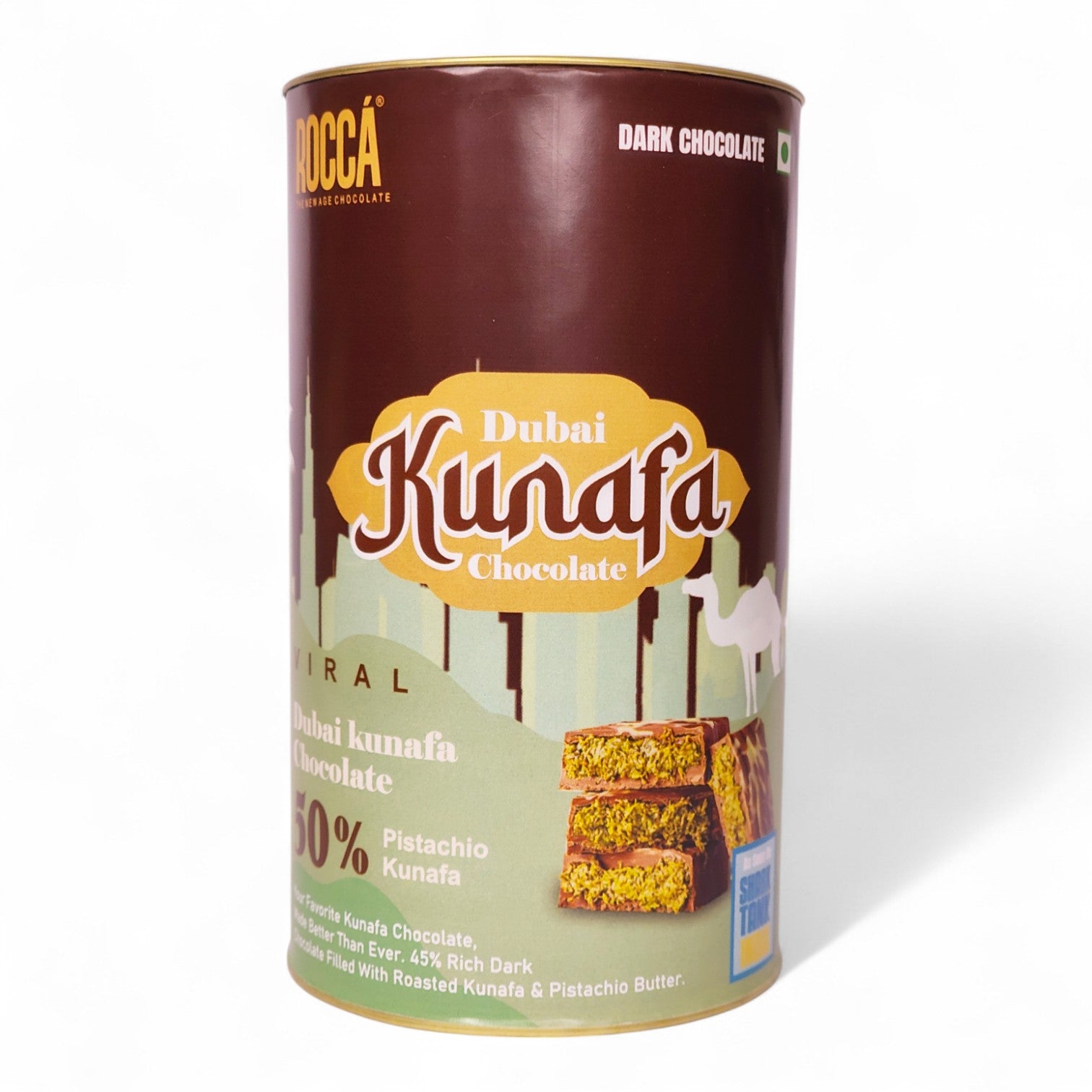 ROCCA Dubai Viral Kunafa Dark Chocolate - 50% Fillings, 45% Dark Chocolate | Small Batch Crafted | Elegant Re-usable Packaging | Ideal for Gifting & Self-Consumption